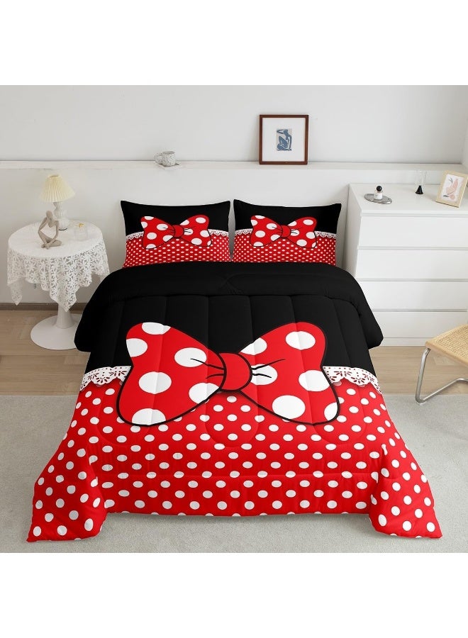 Homewish Bowknot Comforter Set Twin Size, White Dots Bedding Set 2pcs for Kids Teens Girls Boys Room Decor, Romantic Princess Style Quilt Set Red and Black Duvet Insert with 1 Pillowcase - Image 4